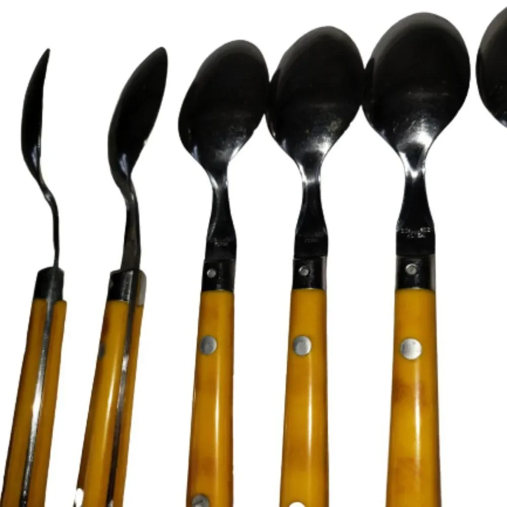 6 Washington Forge Mardi Gras Yellow Stainless Spoons Silverware Vtg Korea+
